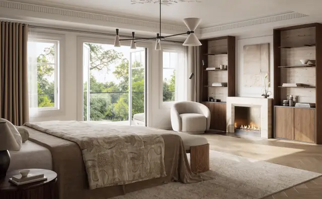 Primary bedroom rendering in a single-detached home at Five Oaks