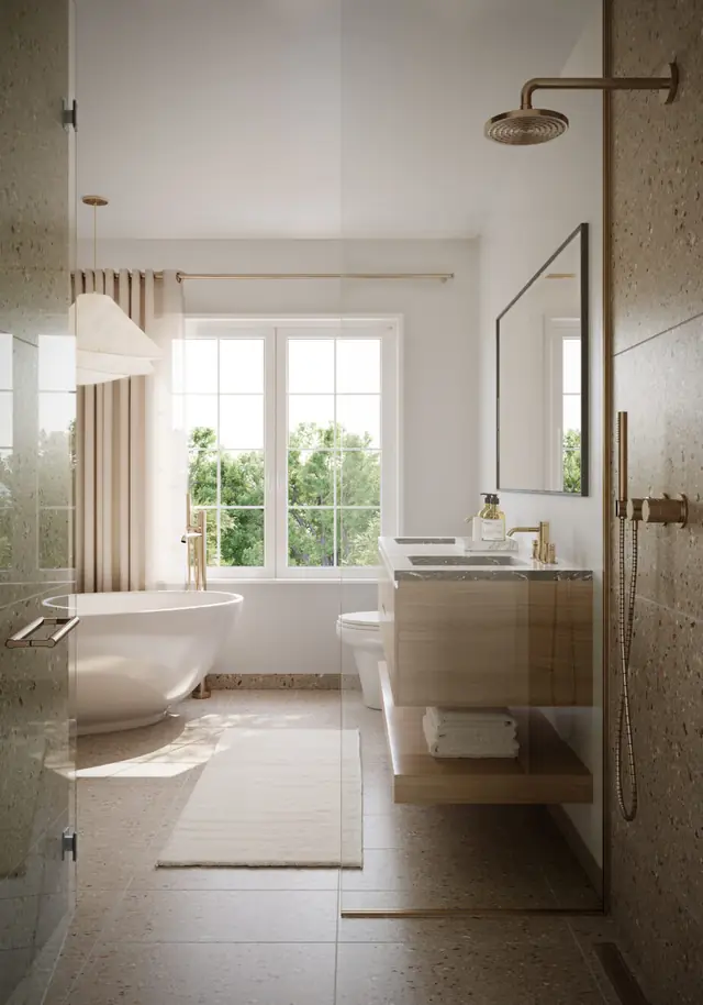Ensuite rendering in a townhome at Five Oaks