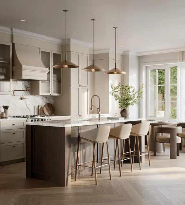 Kitchen rendering in a townhome at Five Oaks