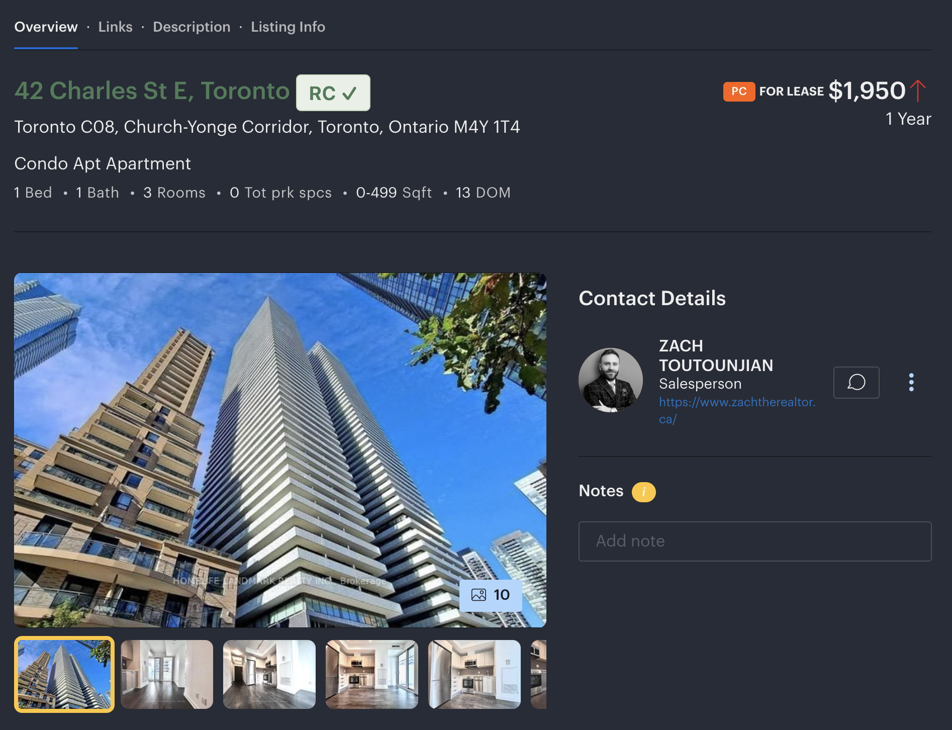 Rent Control Checker showing RC badge on a Realtor.ca listing
